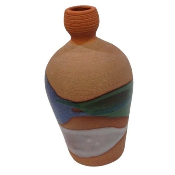 Vintage Alfa Dom Blue Green White Drip Glaze Pottery Vase Dominican Republic - Picture 2 of 7